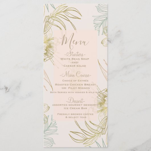 Menu de mariage floral botanique tropical élégant (Devant)