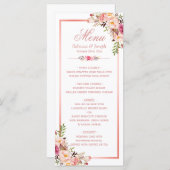 Menu de Mariage Floral Cadre Or Rose Classé (Devant / Derrière)