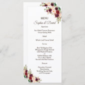 Menu de mariage floral Charm Burgundy Red Marsala (Devant / Derrière)