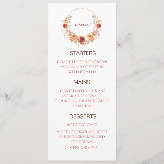 Menu de mariage floral citrouille automne (Devant)