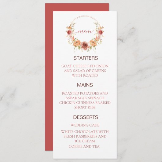 Menu de mariage floral citrouille automne (Devant / Derrière)