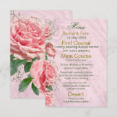 Menu de mariage floral classique aux tons roses et (Devant / Derrière)