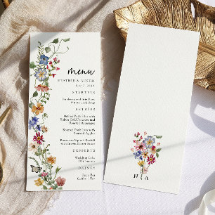 Menu de mariage floral coloré