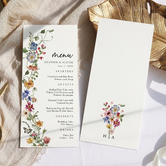 Menu de mariage floral coloré
