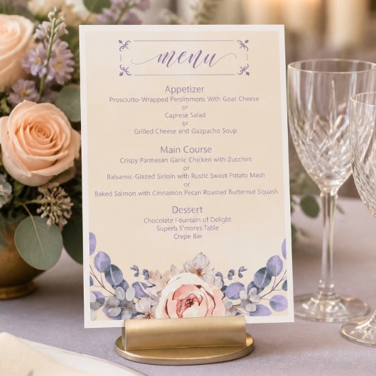 Menu de mariage floral couleur pêche