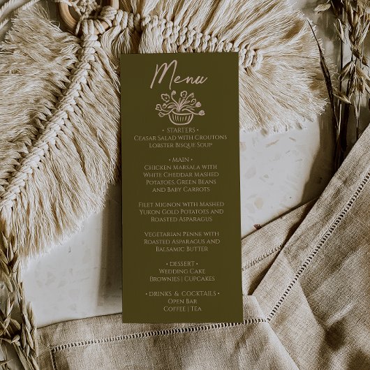 Menu de mariage floral crème des prairies dessiné