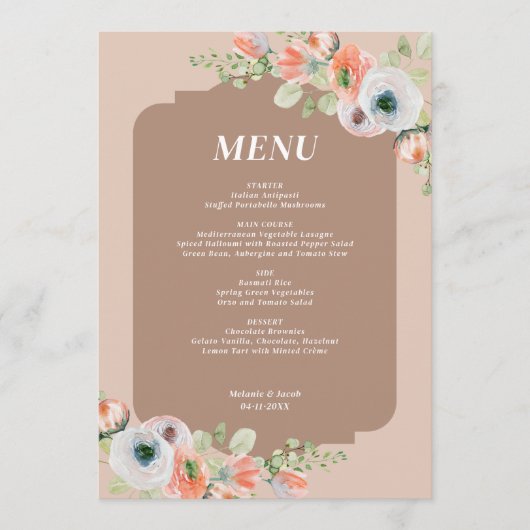 Menu de mariage floral d'automne (Devant)