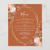 Menu de mariage floral d'automne orange brûlé à bu (Devant)