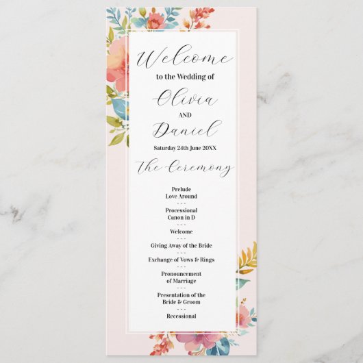 Menu de mariage floral d'été Détails de la cérémon (Devant)