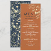 Menu de mariage floral doré en or (Devant / Derrière)