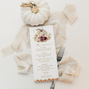 Menu de mariage floral élégant automne blanc citro