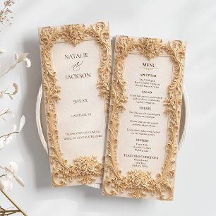 Menu de mariage floral élégant baroque or