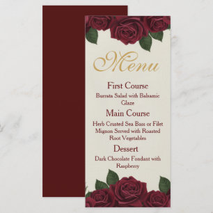 Menu de mariage floral élégant rose burgundy et or