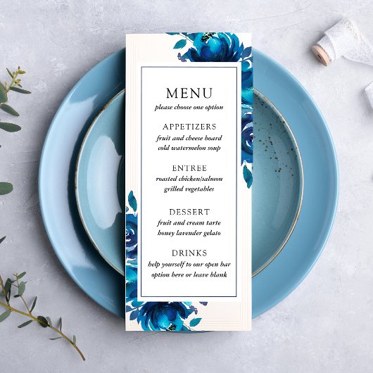 Menu de mariage floral indigo