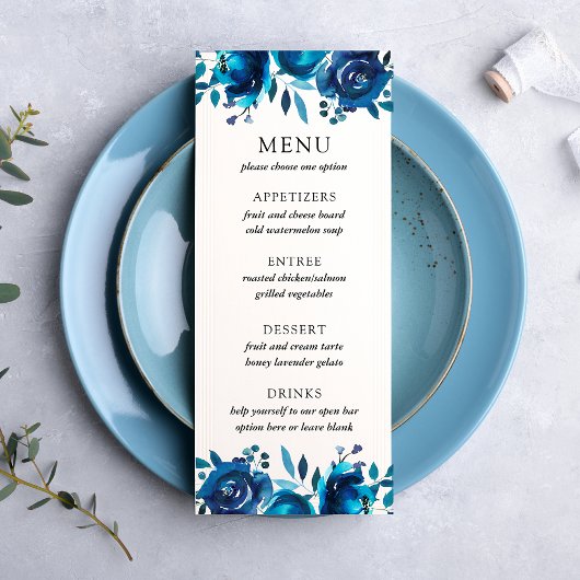 Menu de mariage floral indigo