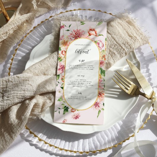 Menu de mariage floral Jardins de l'Après-Glowing