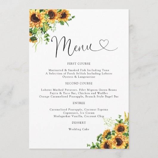Menu de mariage floral jaune (Devant)