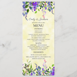 Menu de mariage floral lavande aquarelle jaune