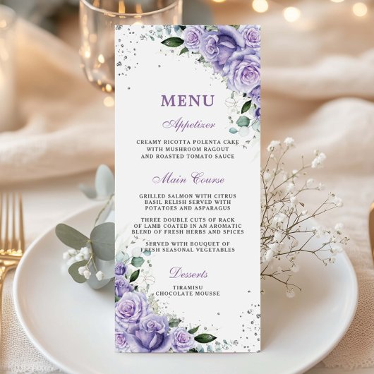 Menu de mariage floral lavande lilas pourgée