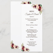Menu de mariage floral Marsala rouge Bourgogne (Devant / Derrière)