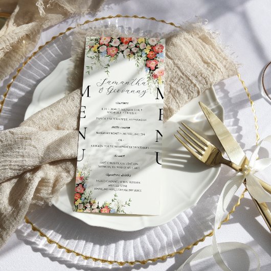 Menu de mariage floral moderne élégant