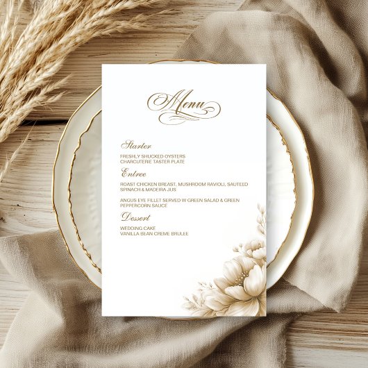Menu de mariage floral neutre rustique
