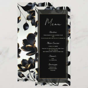 Menu de mariage floral noir et or Greige