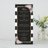 Menu de Mariage Floral Noir Or Blush Rose (Debout devant)