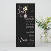 Menu de Mariage floral noir personnalisé avec devi (Debout devant)