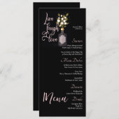 Menu de Mariage floral noir personnalisé avec devi (Devant / Derrière)