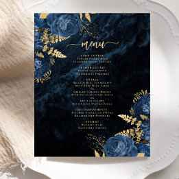 Menu de mariage floral or bleu marine bon marché