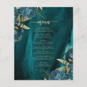 Menu de mariage floral or bleu sarcelle à budget (Devant)