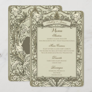 Menu de mariage floral or brun élégant vintage