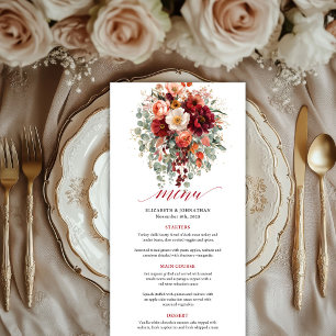 Menu de mariage floral or de Bourgogne Style rouge
