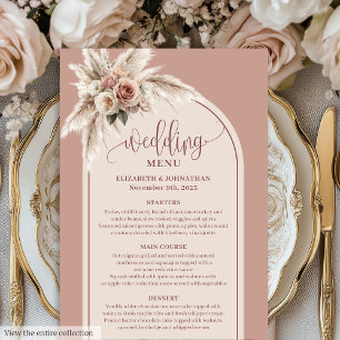 Menu de mariage floral Pampas Rose pastel Luxueux
