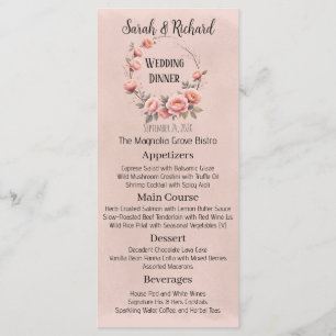 Menu de mariage floral pêche romantique du jardin
