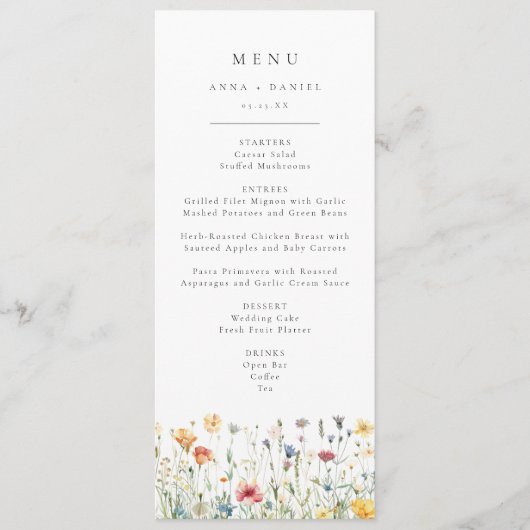 Menu de mariage floral printanier fantaisiste (Devant)