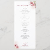 Menu de mariage floral rose aquarelle (Devant)