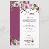 Menu de Mariage Floral Rose Chic Rose (Devant / Derrière)