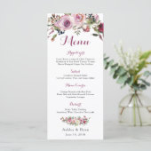 Menu de Mariage Floral Rose Chic Rose (Debout devant)