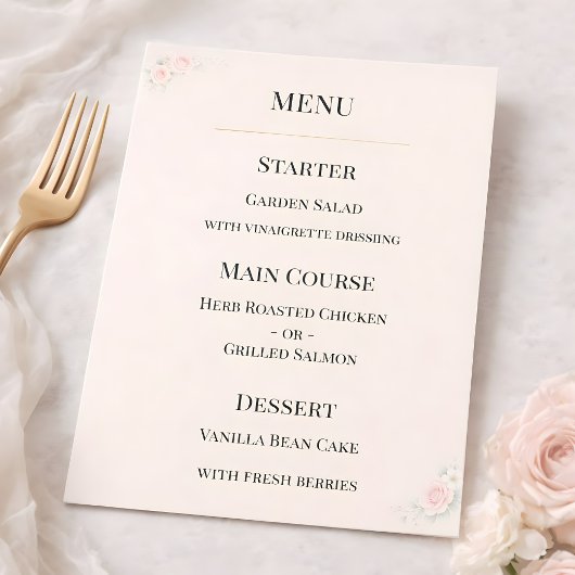 Menu de mariage floral rose de luxe