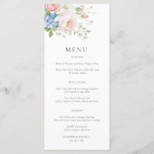 Menu de mariage floral rose et bleu pastel pour le (Devant)