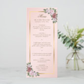 Menu de Mariage floral rose et or (Debout devant)