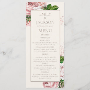 Menu de mariage floral rose poudré vintage sur fon