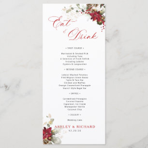 Menu de mariage floral rouge de Noël