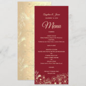 Menu de mariage floral rouge élégant (Devant / Derrière)
