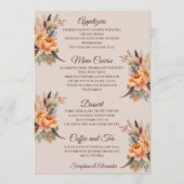 Menu de mariage floral rustique aquarelle d'automn (Dos)