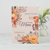 Menu de mariage floral rustique aquarelle d'automn (Debout devant)