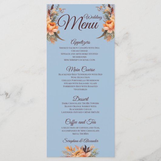 Menu de mariage floral rustique aquarelle d'automn (Devant)