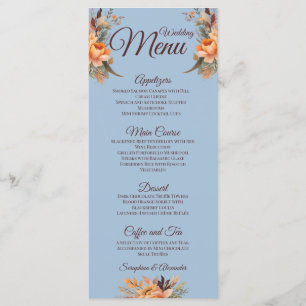 Menu de mariage floral rustique aquarelle d'automn